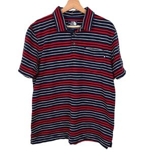 The North Face Mens Large Striped Polo Shirt Navy Blue Red White Short Sleeve L